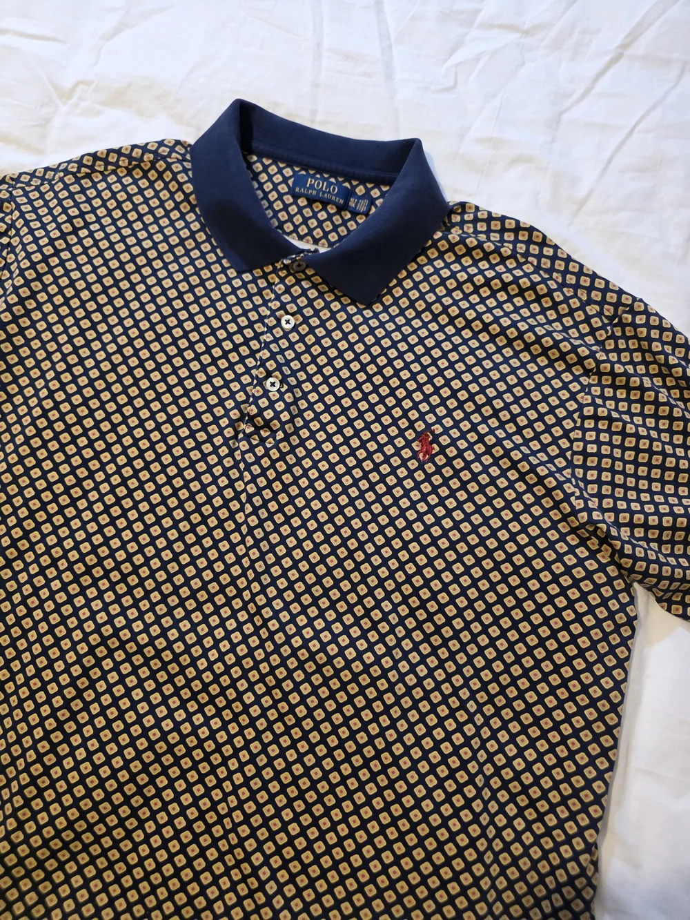 Polo Ralph Lauren Men's Navy Diamond-Print Polo Size XLT